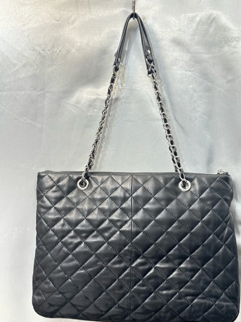 DKNY Quilted Black Shoulder Tote with Chain Straps - Picture 2 of 9